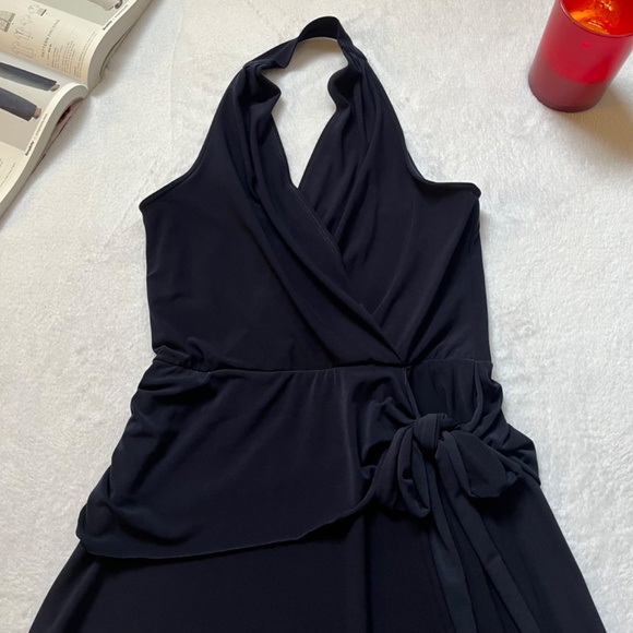Navy Stretch Jersey Halter Neck Faux Wrap Marilyn Dress - Picture 5 of 12